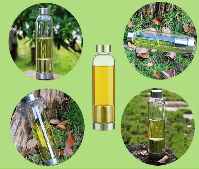 BPA Glass Outdoor Sport Water Bottle With Tea Filter Protective Bag 550ml