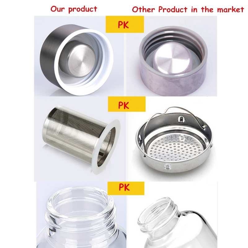 BPA Glass Outdoor Sport Water Bottle With Tea Filter Protective Bag 550ml