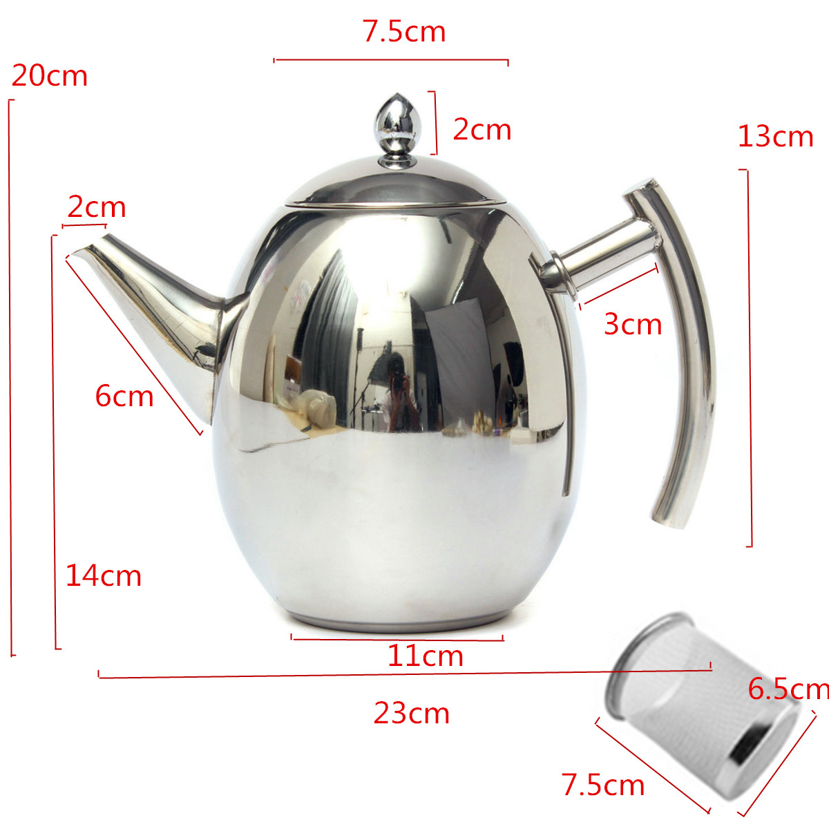 1500ML Stainless Steel Tea Coffee Pot Kettle With Strainer