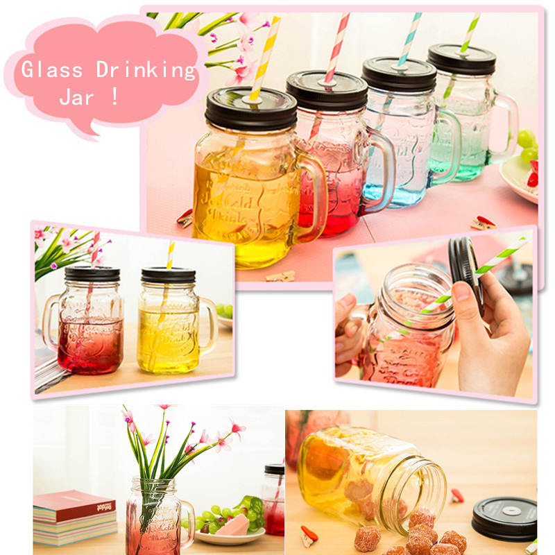 Fashion Graduated Color Glass Drinking Jar Cup Bottle 500ml