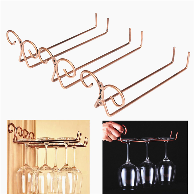 Bronze Stainless Steel Side Stand Wine Glass Hanger Rack Cup Glass Holder Shelf