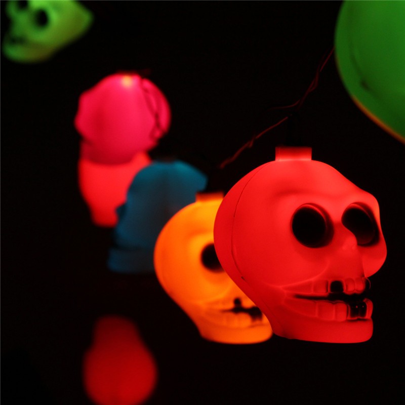 16 LED Colorful Skull String Light Lamp Halloween Bar Deoration