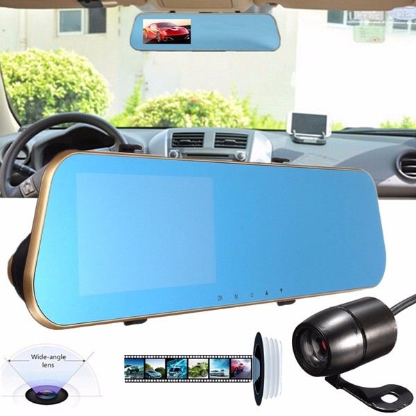 HD 1080P Dual Lens Car Dash Cam Rearview Mirror Camera Backup Video Recorder DVR