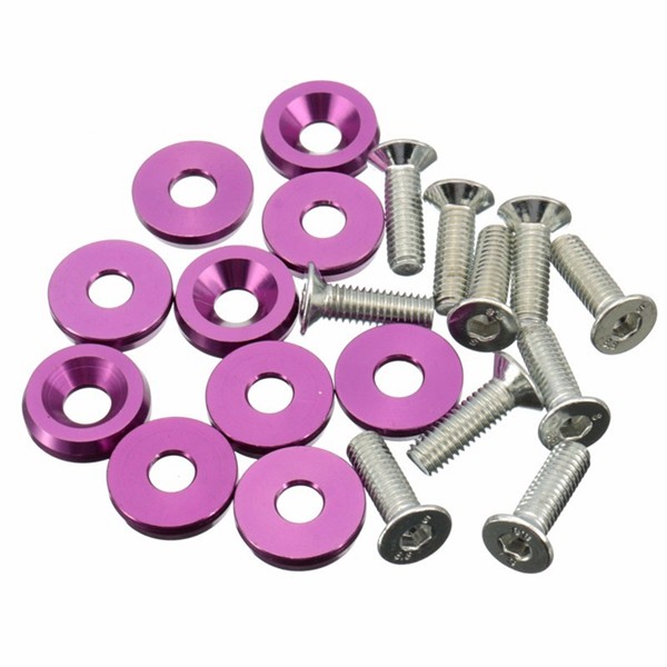 10PC Purple M6x20MM Aluminum Fender Bumper Washers with Bolts Dress Up for Honda