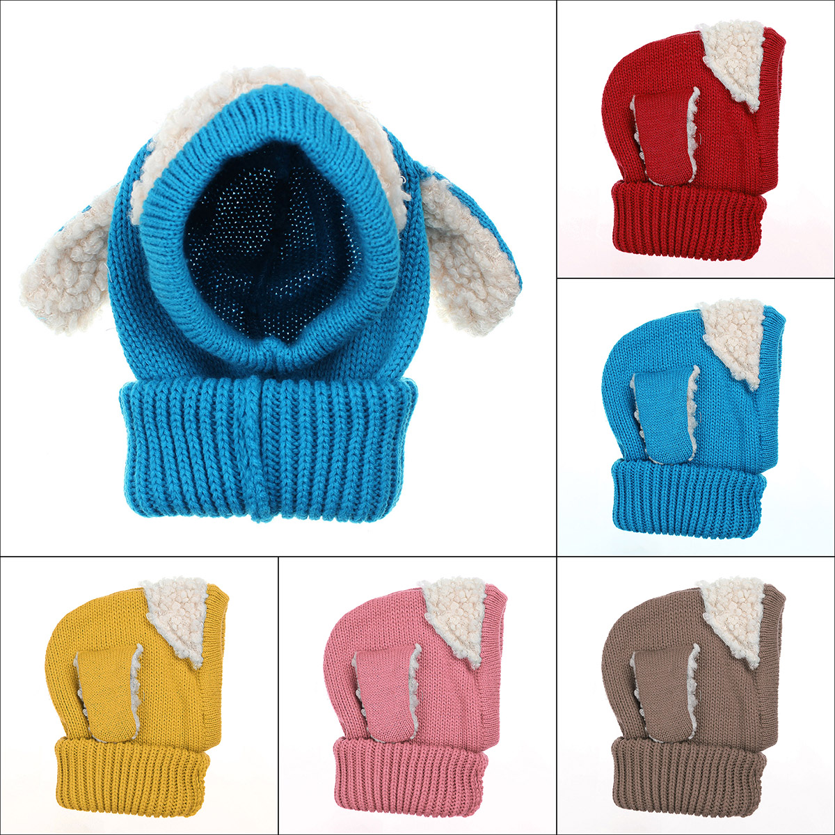 Children Baby Dog Ear Style Wool Cap Hooded Scarf Earflap Hat
