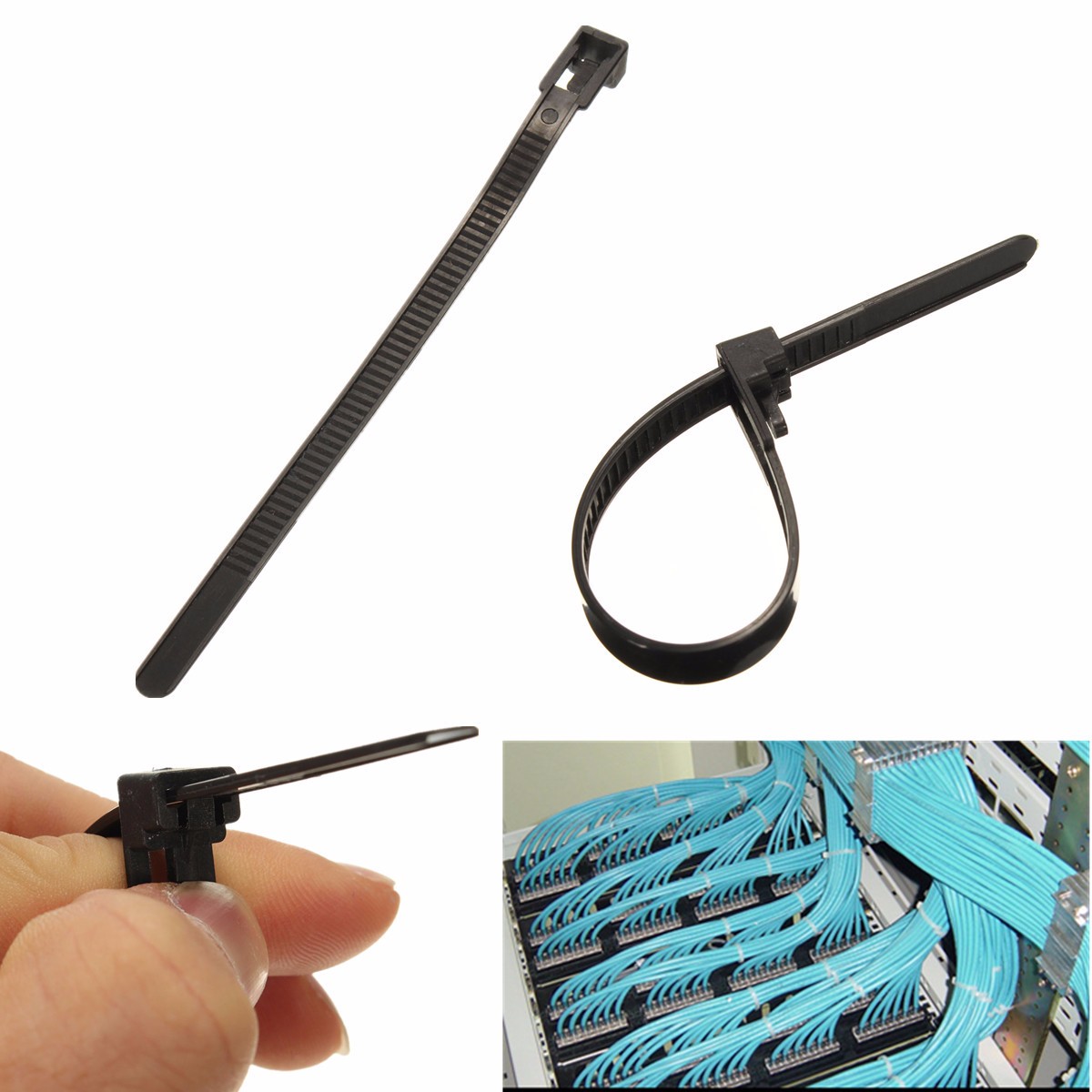 8x150mm Nylon Plastic Reusable Cable Tie Zip Wrap Ratchet Loop Ties