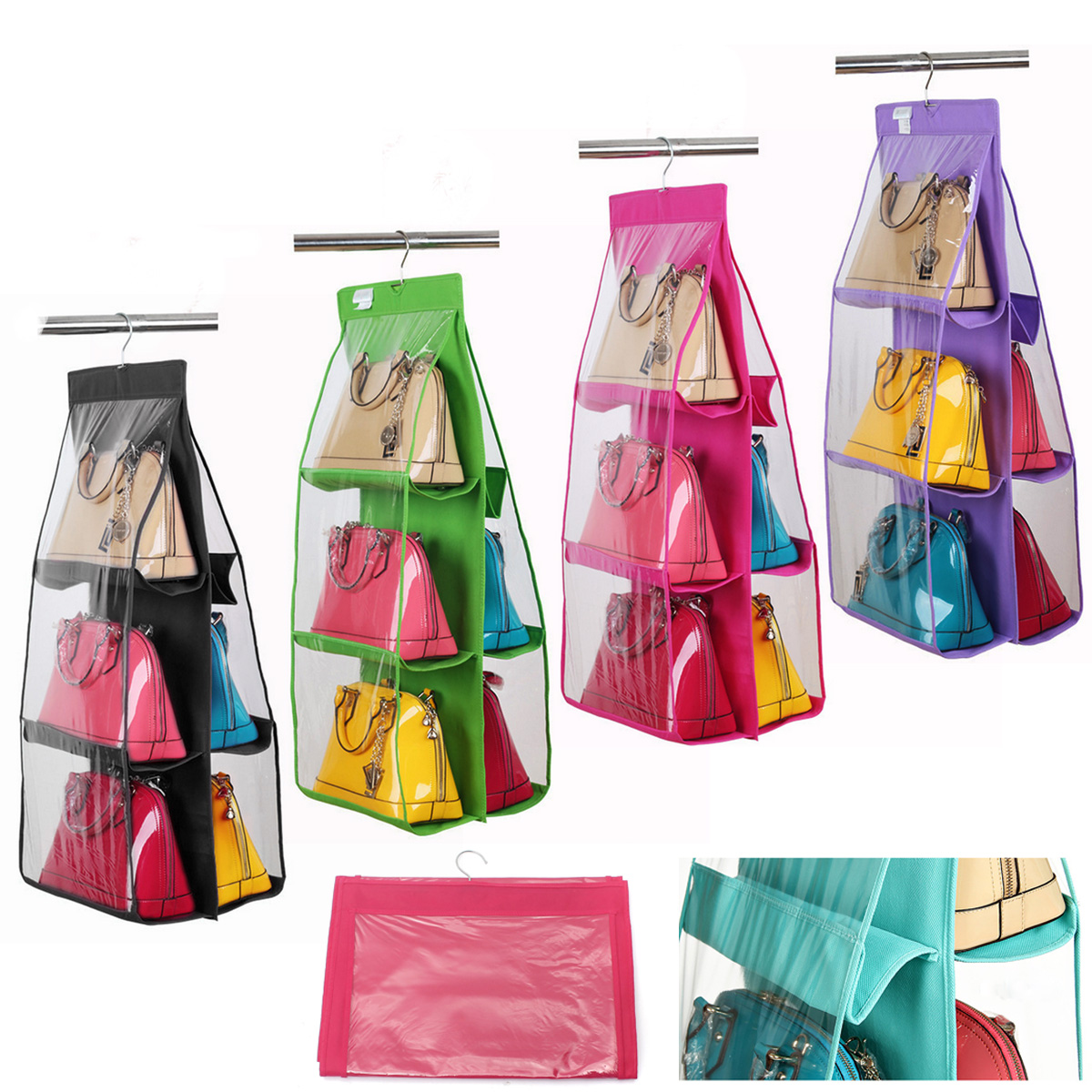 6 Pocket Shelf Bags Purse Handbags Hanging Organizer Storage Closet