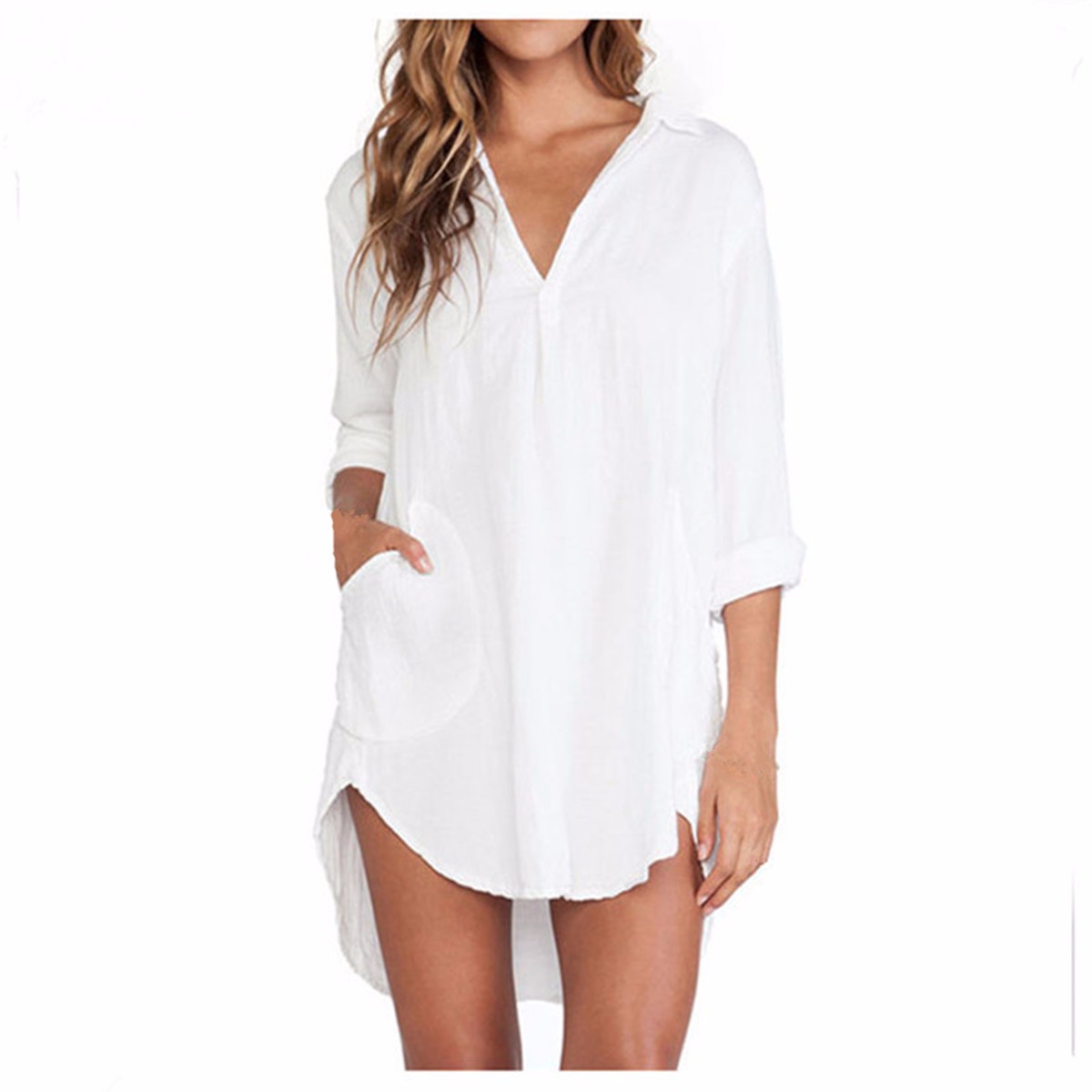 summer fashion sleeved v neck with a pocket summer fashion sleeved v neck with a pocket