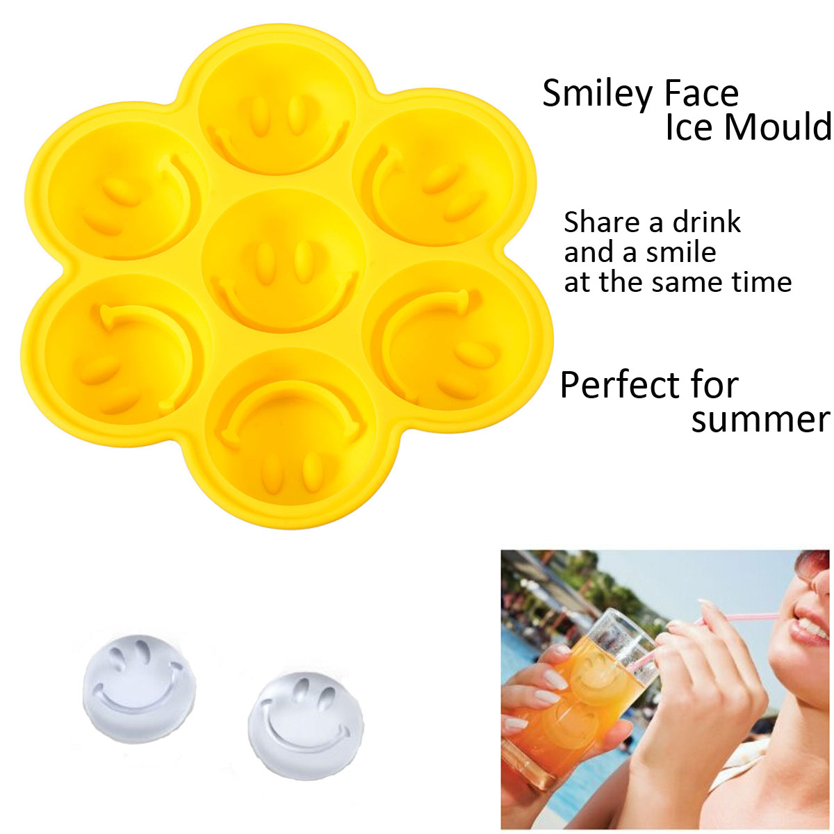 Silicone Ice Freeze Cube Maker Tray Mould Round Smiley Face Mold Party Bar DIY(Export)(Intl