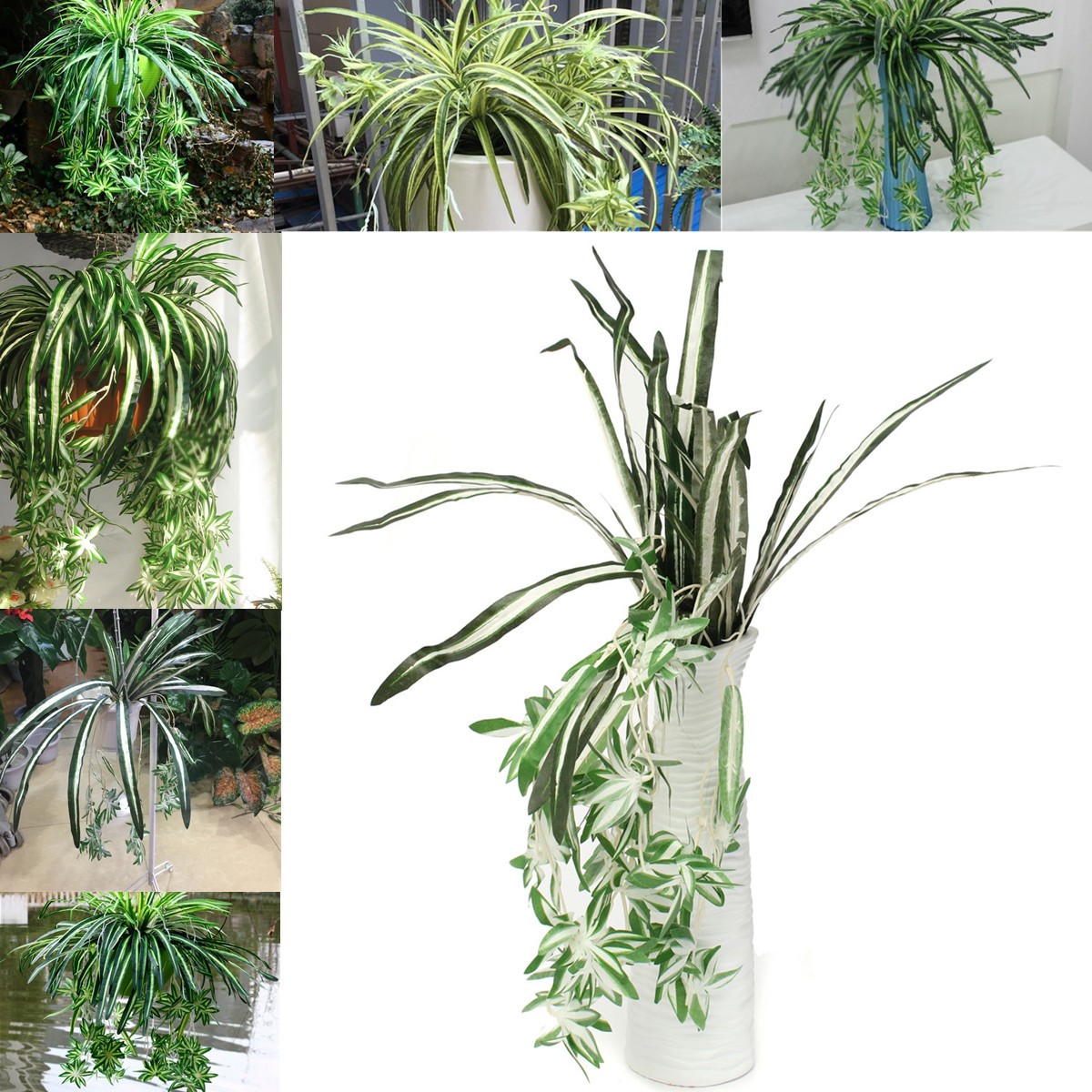 Artificial Silk Spider Plant Chlorophytum Comosum Faux Greenery Home