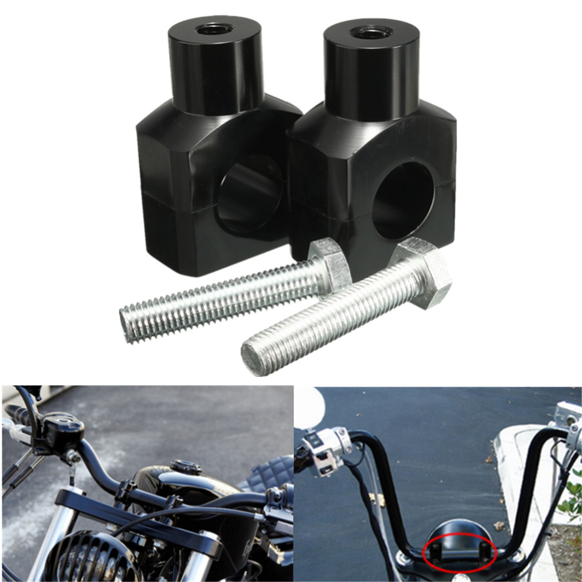 2x 25mm 1''Billet Vertical Motorcycle Handlebar Risers Clamp For Harley