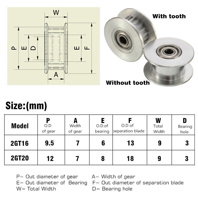 20T GT2 Aluminum Timing Drive Pulley For DIY 3D Printer Without Tooth