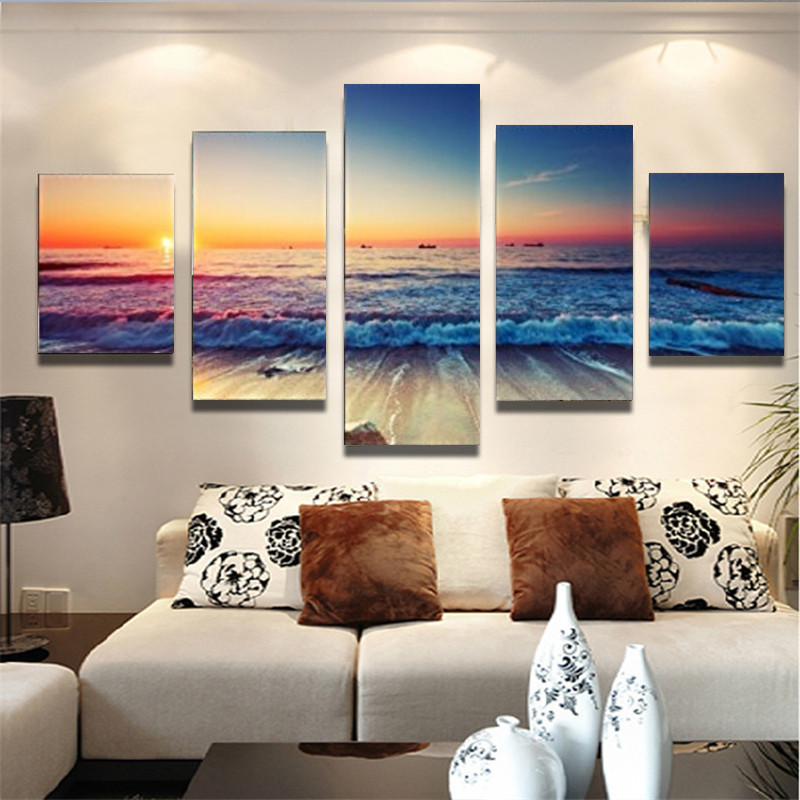 Compra 5 panel paisaje onda mar impreso moderno pintura cuadro ... Cuadros para pinturas