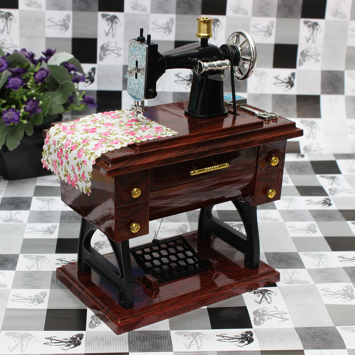 Treadle Sewing Machine Mechanical Music Box Vintage Birthday Gift