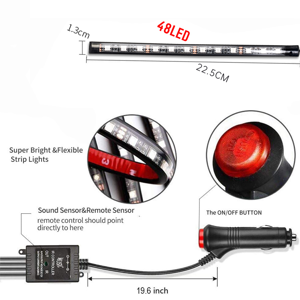 48 LED Car Interior Ambient Foot Strip Light Backlight Remote App Musi –