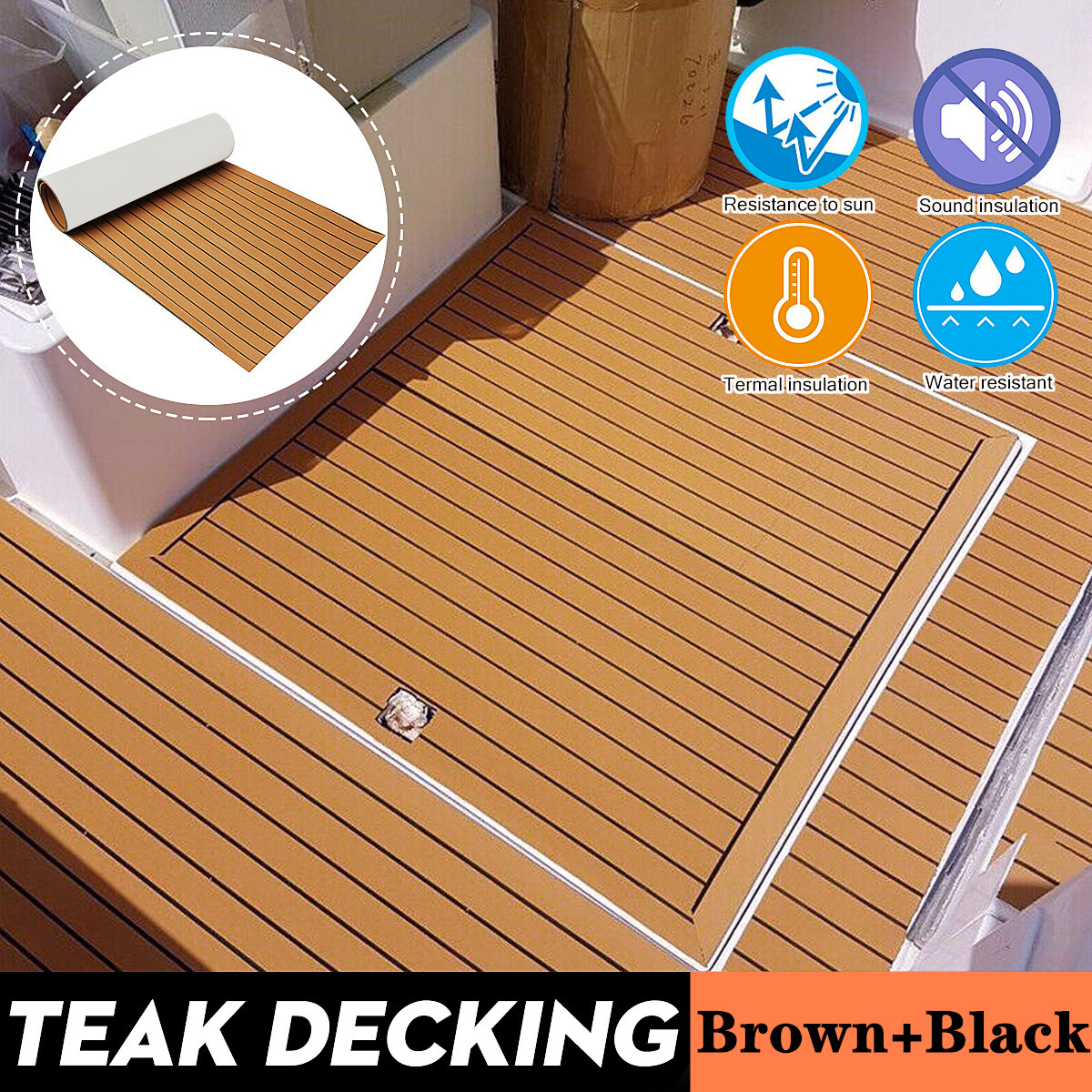 600x2400x5mm Eva Marine Plancher Teck Feuille Bateau Pontage Tapis