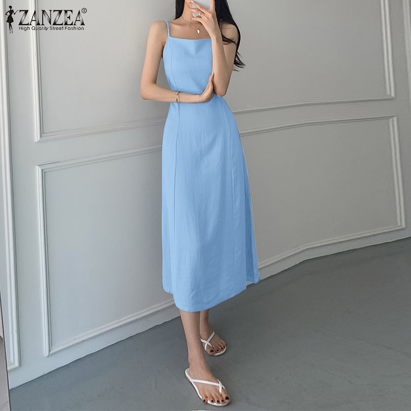 Queean ZANZEA Korean Style Women Summer Hawaiian Long Sundress Spaghetti  Strap Plain Party Beach Maxi Dress #8 | Lazada