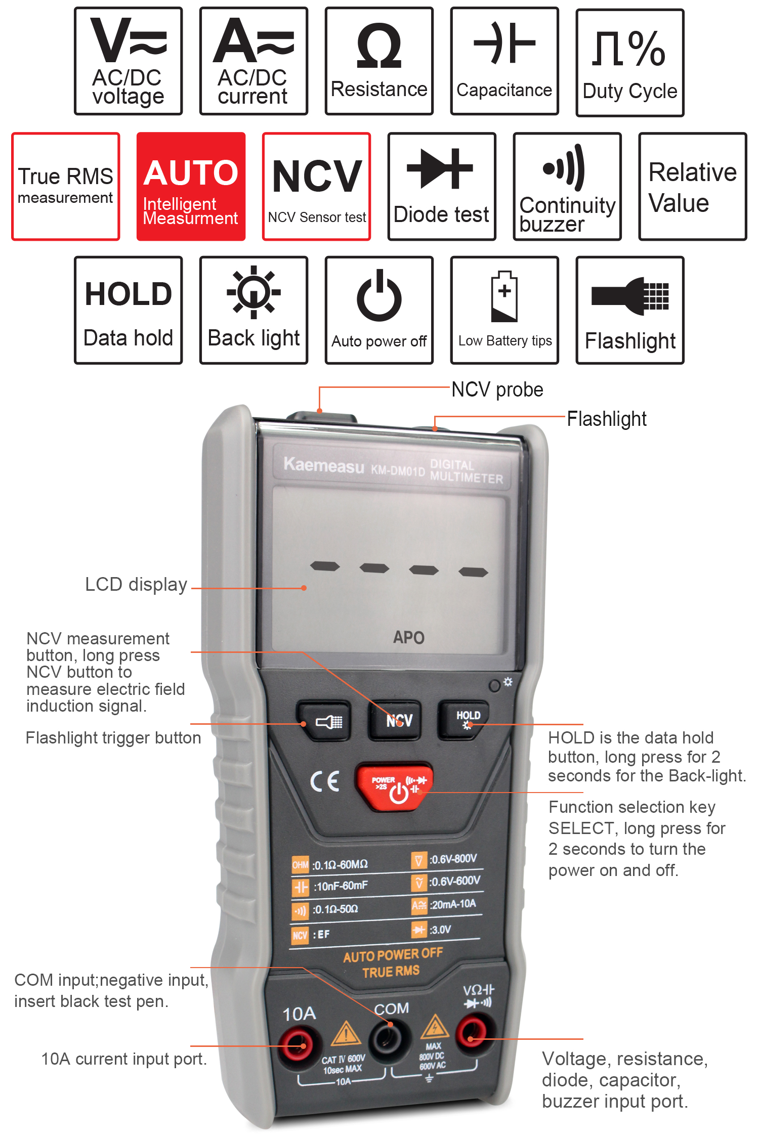 Kaemeasu Km Dm D Intelligent Digital Multimeter True Rms And Ncv Meas