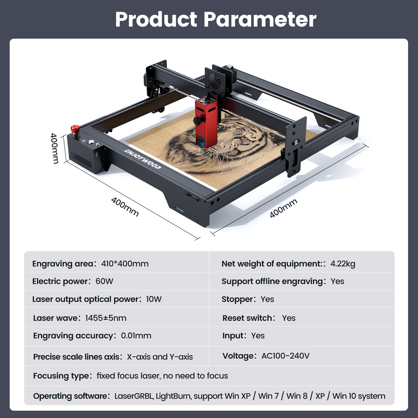 ENJOYWOOD CELE10 Pro 60W Laser Engraver Cutter Machine Real 10W Compressed Spot Laser Engraver