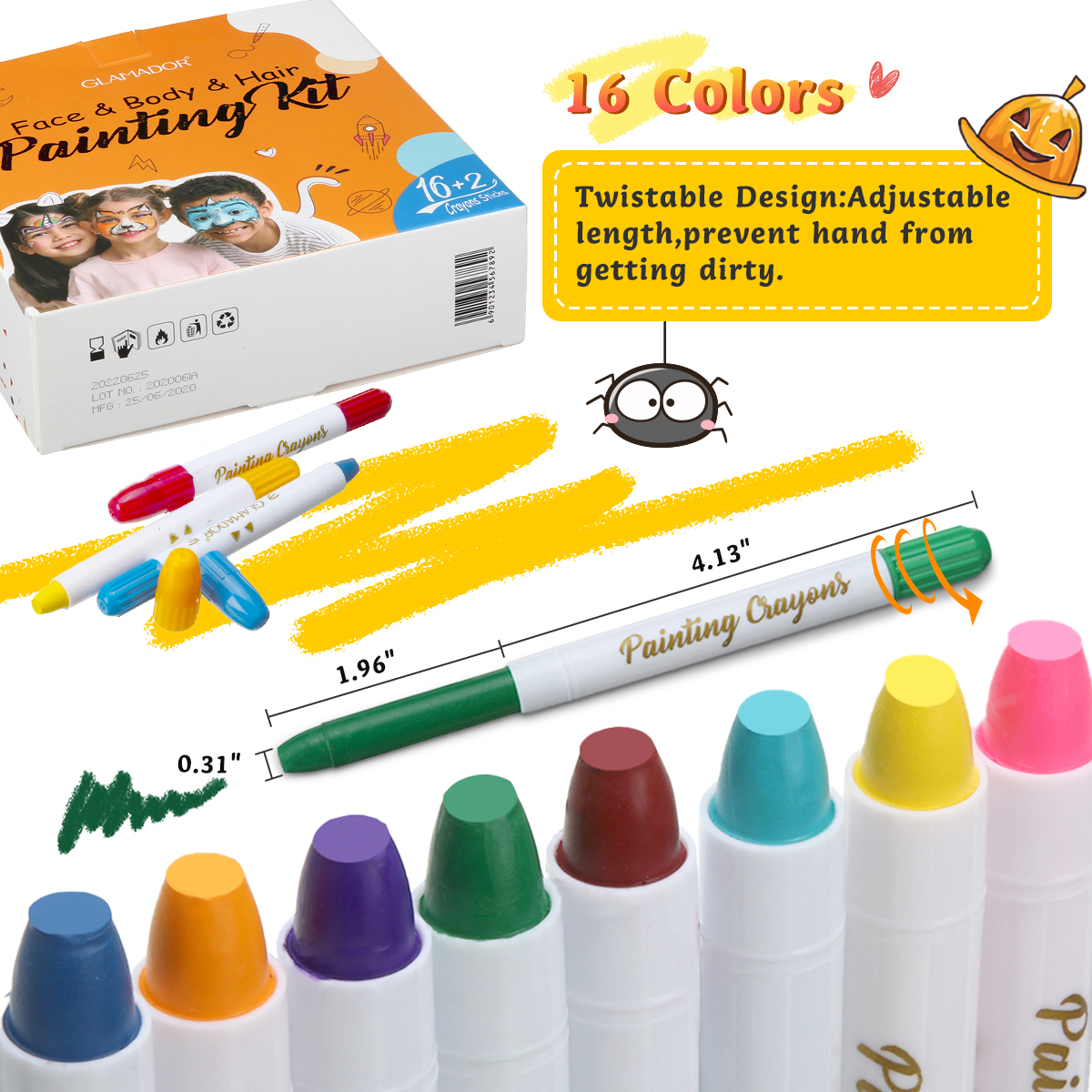 Face Paint Crayons, 36 Makeup Sticks, 16 Colors Face And Body