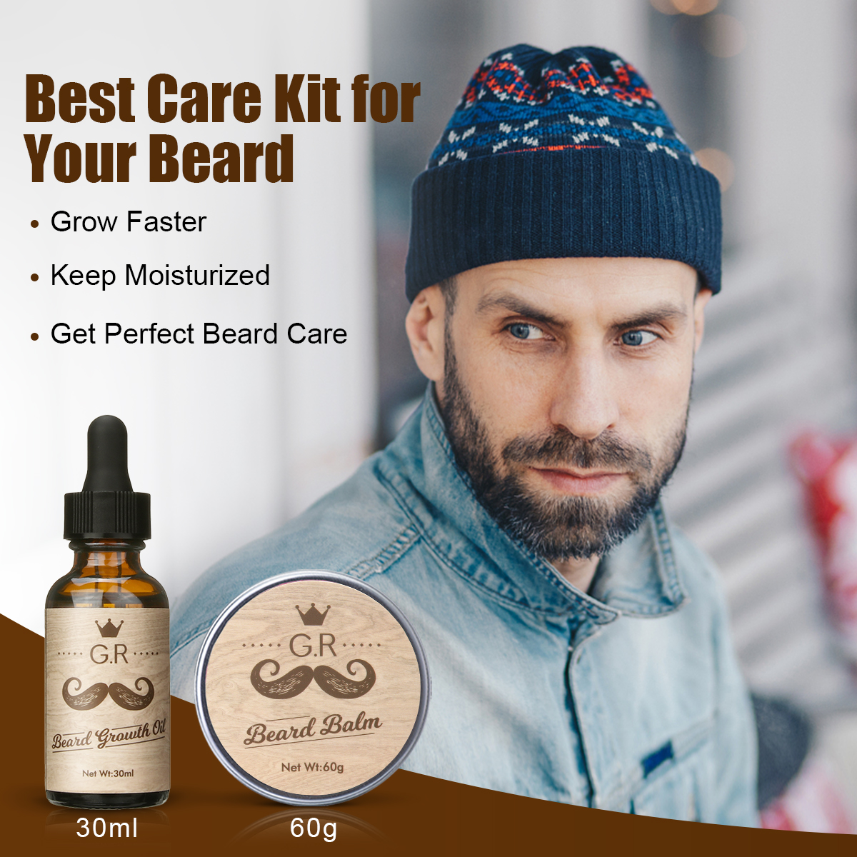 Saldi Kit professionale per la crescita della barba GLAMADOR. Set