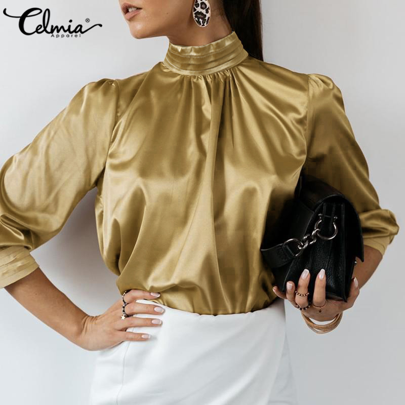 high neck satin shirt