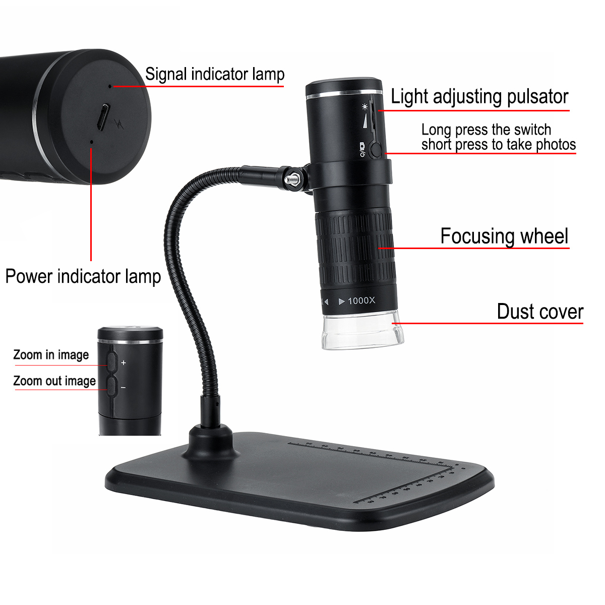 Microscope Eletrique Numérique Endoscope Digital WIFI 1000X 8 LED Loupe