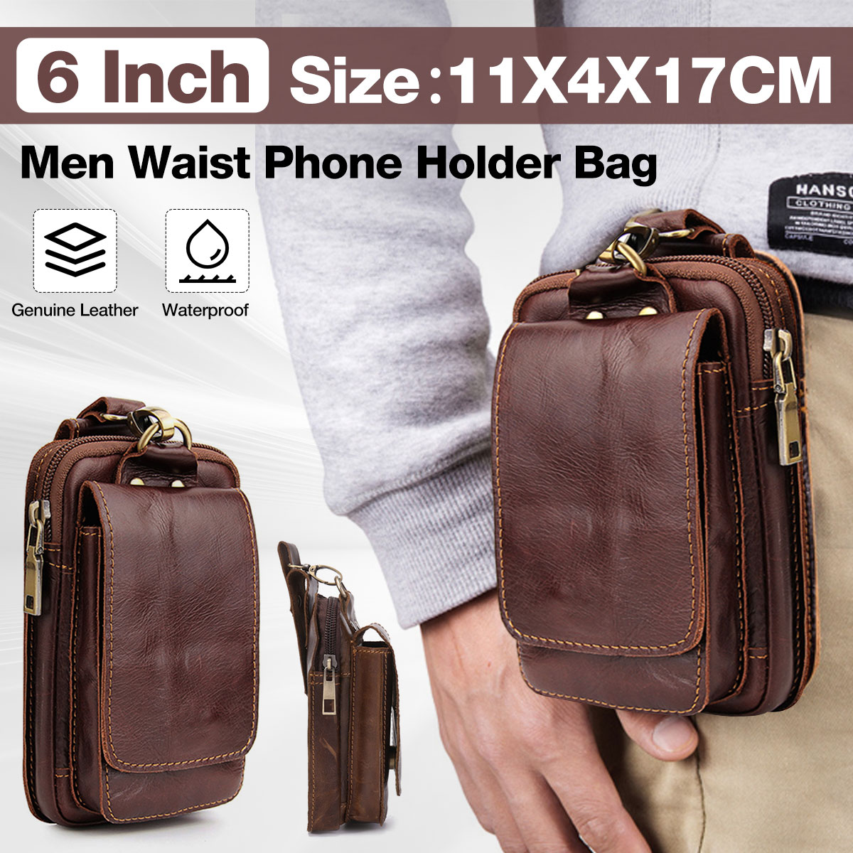 Men Genuine Leather Waist Bag Wallet Belt Pouch Fanny Pack Phone Holder