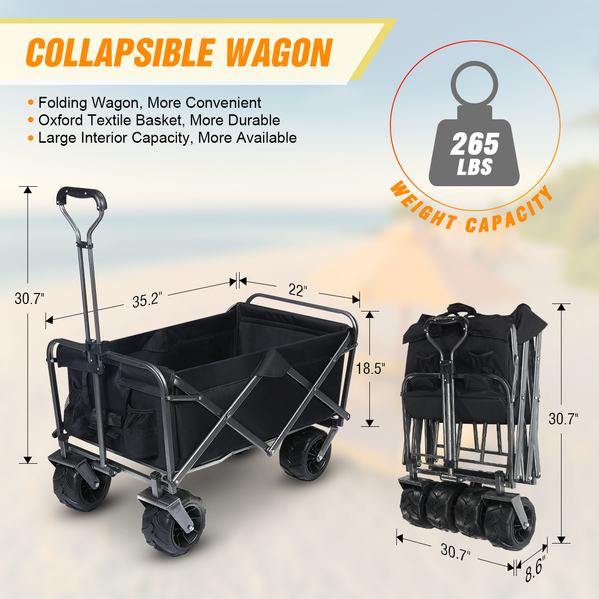 Tooca Collapsible Wagon Folding Wagon Cart Outdoor Beach Wagon With