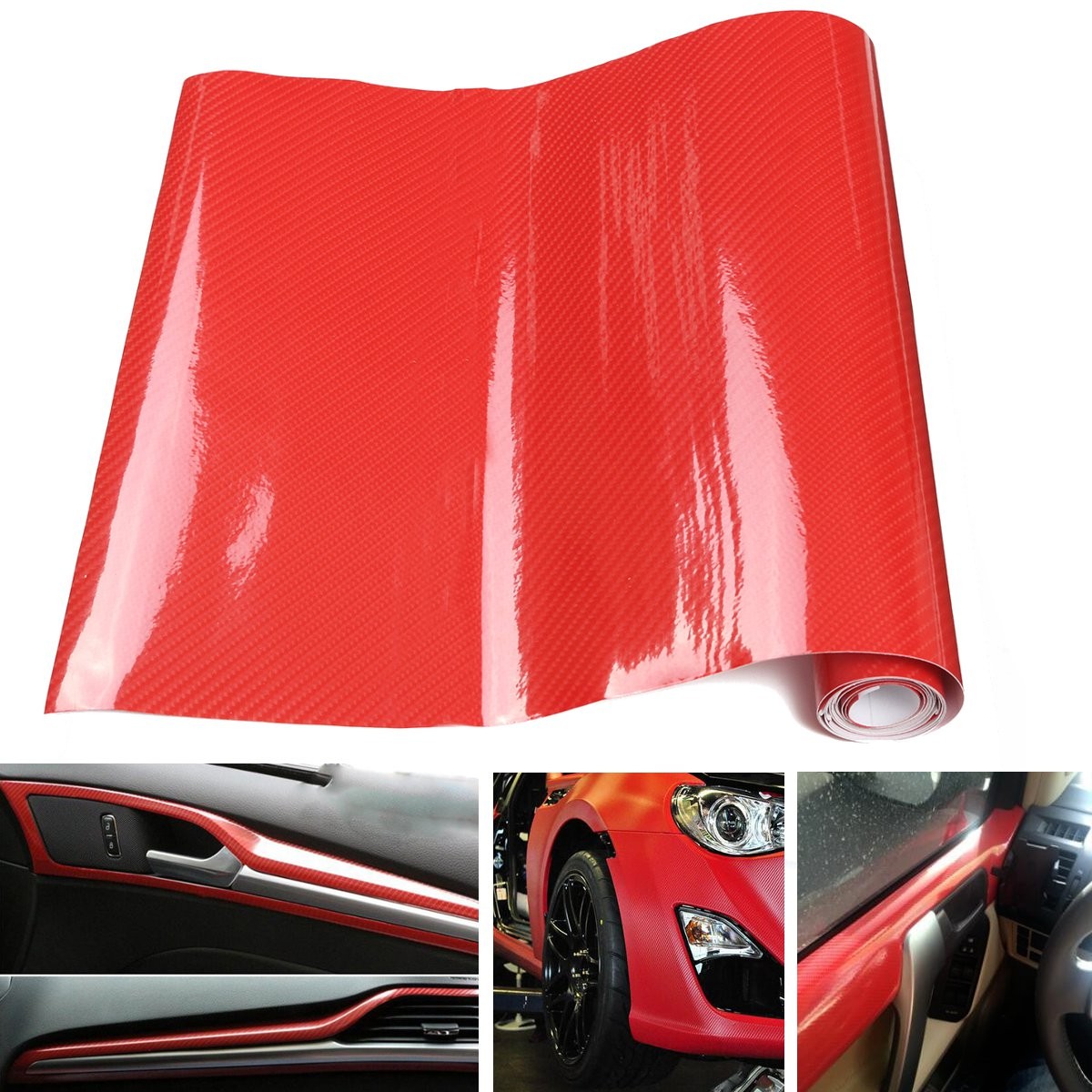 Cm Voiture Autocollant Sticker Film Voiture D Rouge Fibre Vinyle