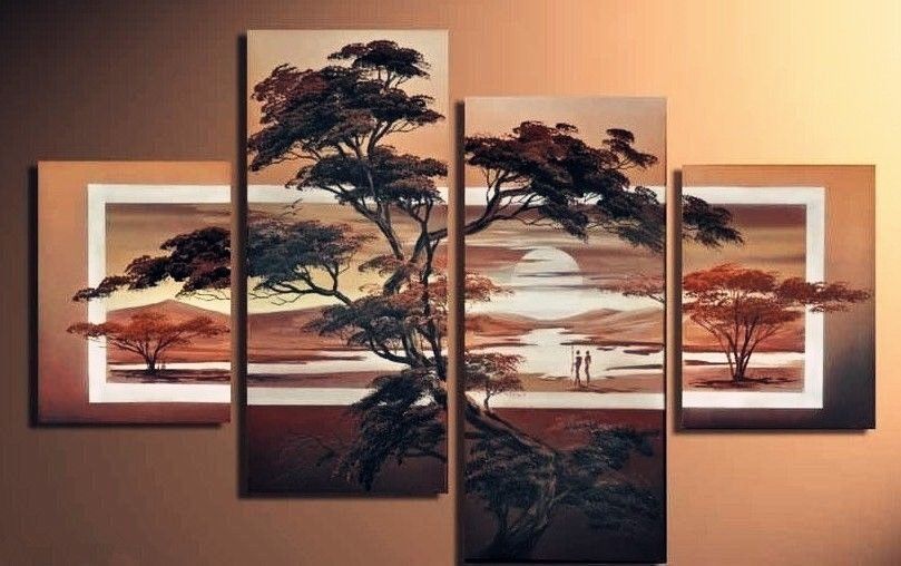 Tempsa Pcs Peinture Huile Sur Toile Arbre Pin R Tro Abstrait Tableau