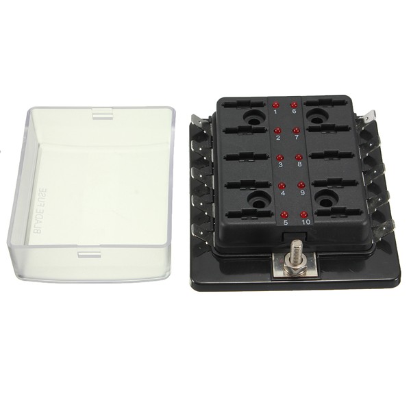 1 Power In 10 Way Circuit Fuse Box Blade Fuse Box Puseholder LED Blown Warning
