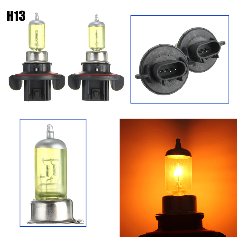 A Pair of H13 60W/55W HID Xenon Light Bulbs Lamps DC12V Yellow 3000K-3500K