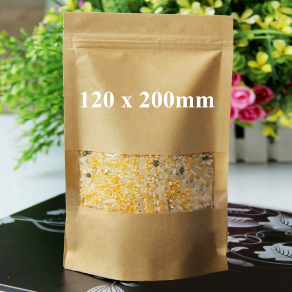 Kraft Paper Bags Packaging Stand Up With Zipper for Food Storage 120 x 200mm