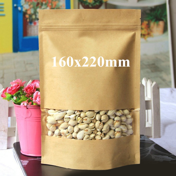 Kraft Paper Bags Packaging Stand Up With Zipper for Food Storage 160 x 220mm