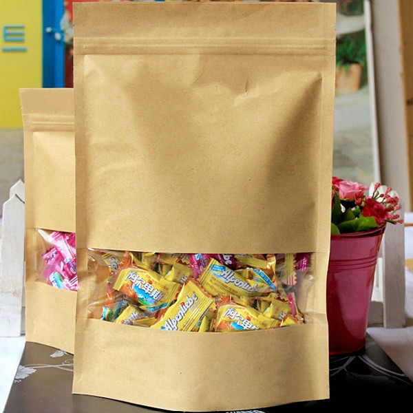 Kraft Paper Bags Packaging Stand Up With Zipper for Food Storage 160 x 220mm