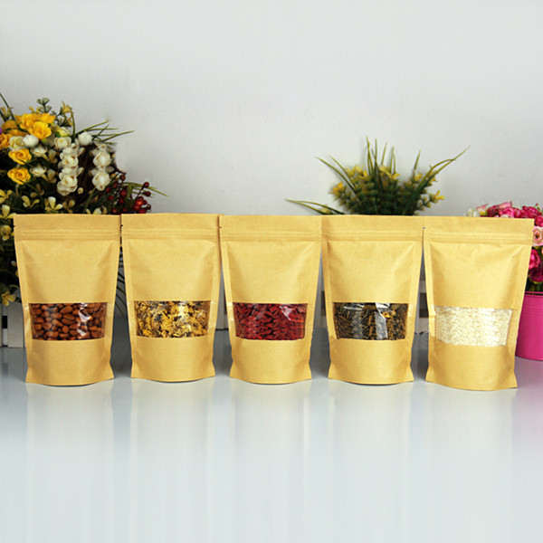 Kraft Paper Bags Packaging Stand Up With Zipper for Food Storage 160 x 260mm