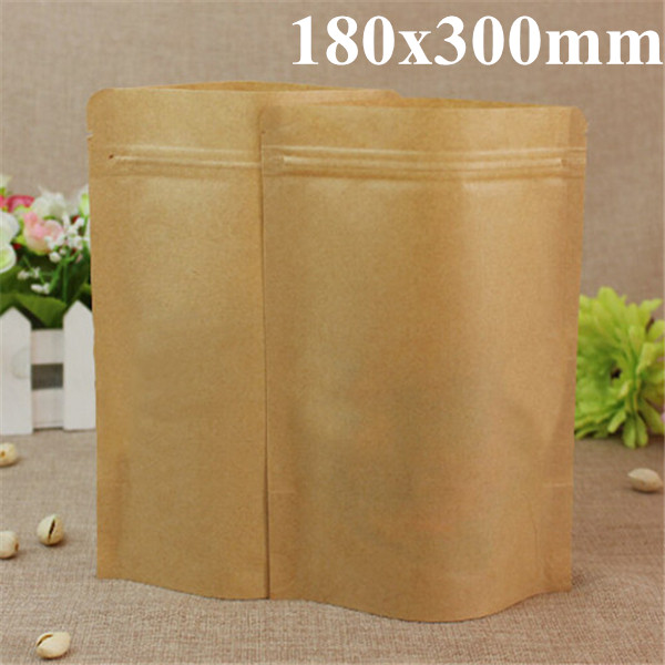 Kraft Paper Bags Aluminum Foil Packaging Stand Up With Zipper for Food Storage 180x300mm
