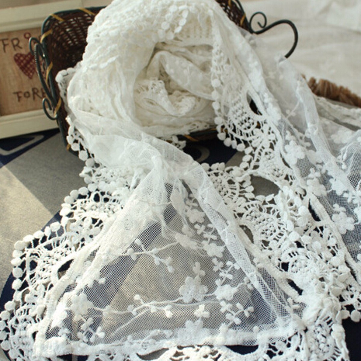 Embroidery Floral Lace Shawl 