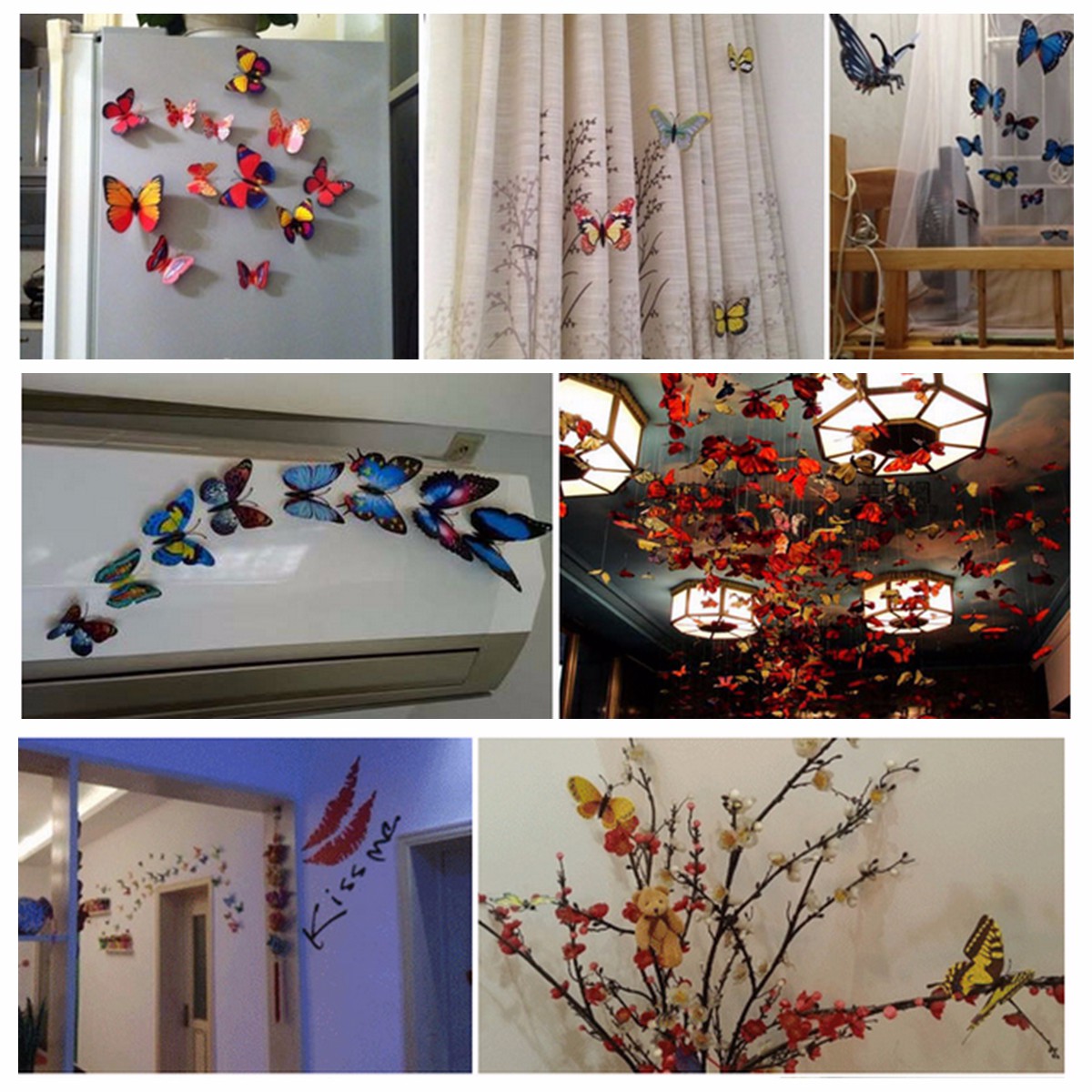 12Pcs 3D Stickers Green Butterfly Wall Decals Home Wedding Party Decoration