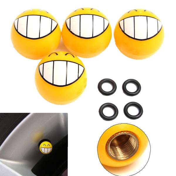 4 Pcs Smile Face Expression Car Tire Tyre Dust Stem Air Valve Caps