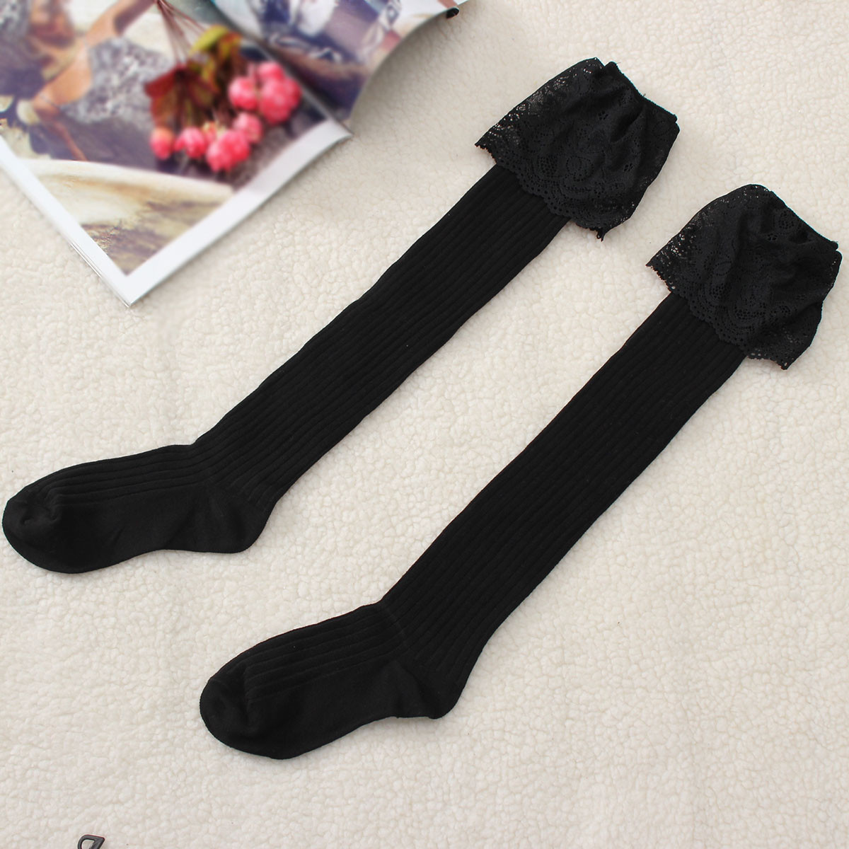 Women Lace Knitting Cotton Over Knee Thigh Stockings High Socks Pantyhose Hosiery