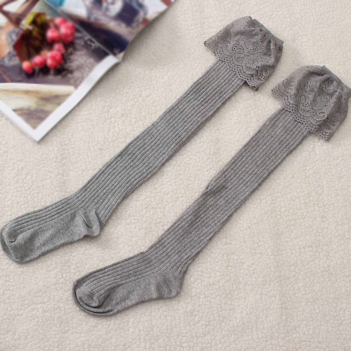 Women Lace Knitting Cotton Over Knee Thigh Stockings High Socks Pantyhose Hosiery