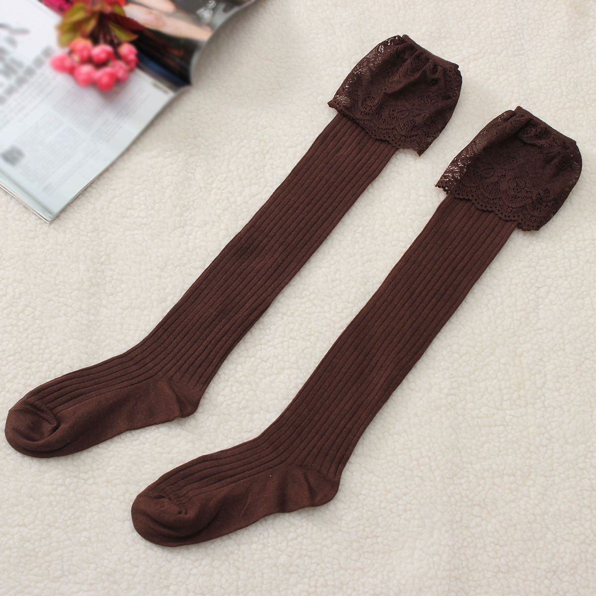 Women Lace Knitting Cotton Over Knee Thigh Stockings High Socks Pantyhose Hosiery