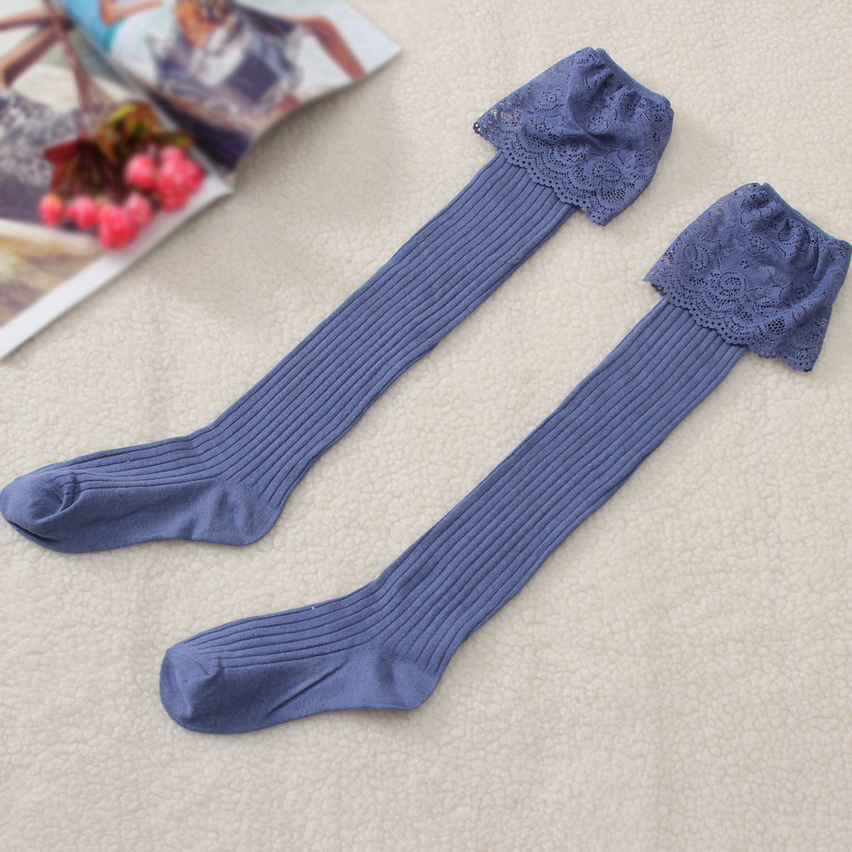 Women Lace Knitting Cotton Over Knee Thigh Stockings High Socks Pantyhose Hosiery