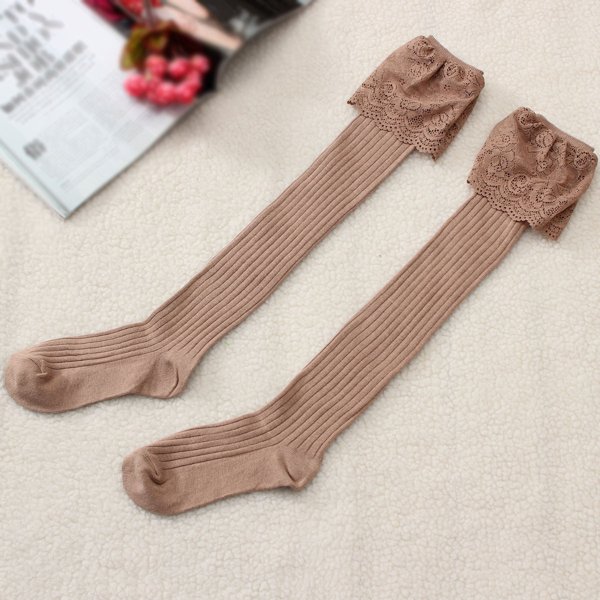 Women Lace Knitting Cotton Over Knee Thigh Stockings High Socks Pantyhose Hosiery