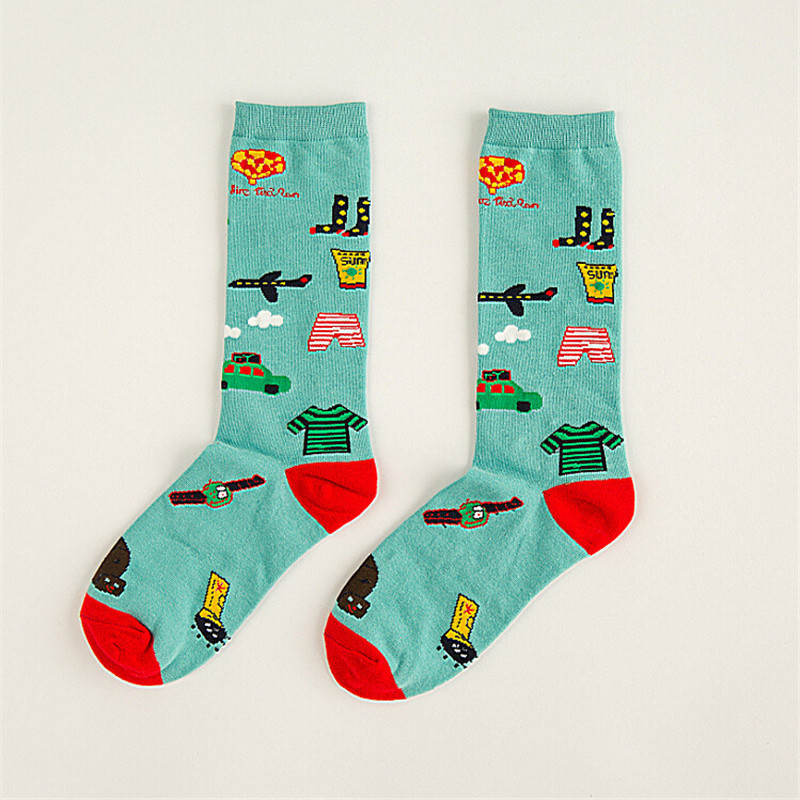 Women Girl Cotton Cute Fox Astronaut Sword Pattern Cartoon High Socks Hosiery Stockings