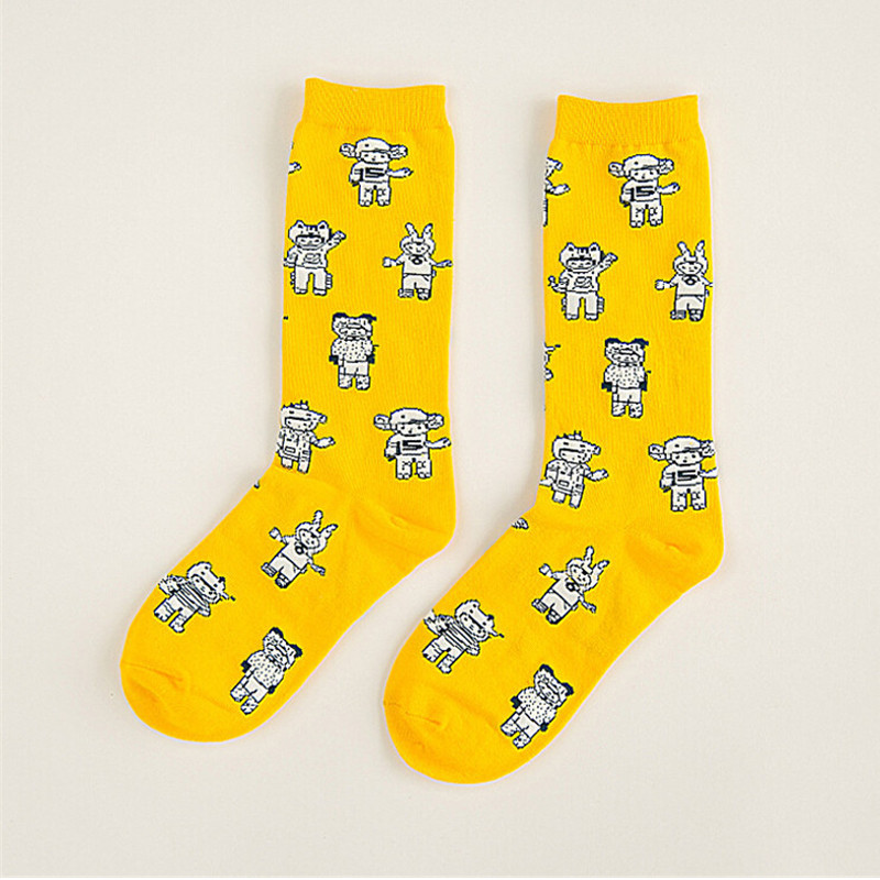 Women Girl Cotton Cute Fox Astronaut Sword Pattern Cartoon High Socks Hosiery Stockings