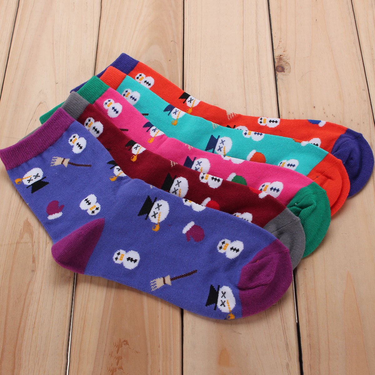 Women Girl Christmas Series Snowman Cotton Cute Casual Soft Socks Hosiery