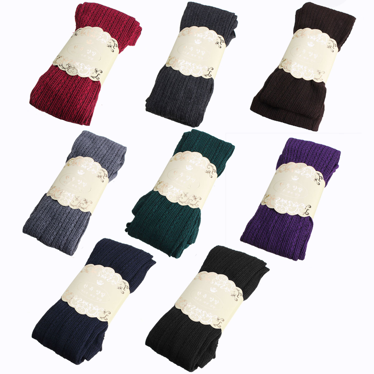 Women Girl Knit Pants Thick Tights Vertical Strip Skinny Leg Stretchable Step Foot Stocking Hosiery